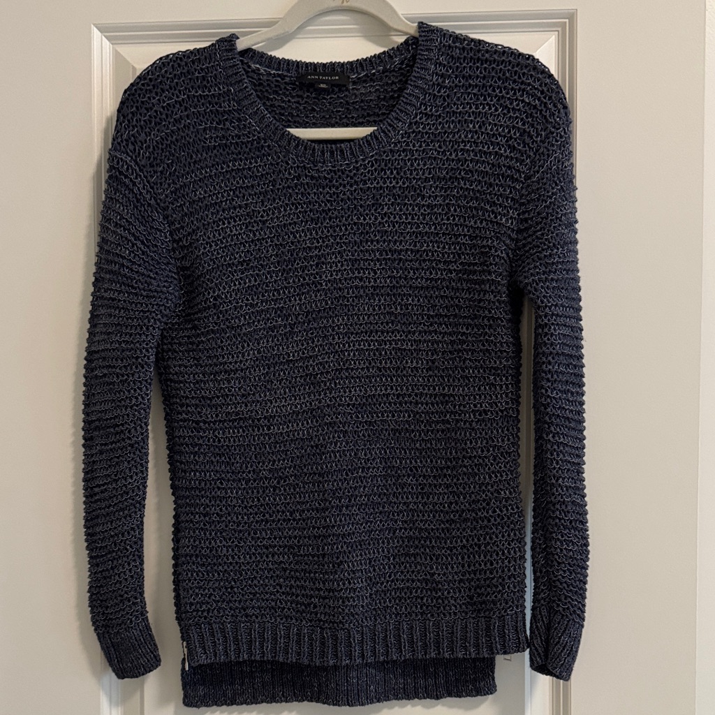 Ann Taylor Marled Blue Side-Zip Detail Knit Sweater